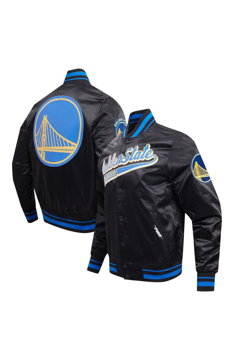 PRO STANDARD Men's Pro Standard Black Golden State Warriors Script Tail Full-Snap Satin Varsity Jacket, Alternate, color, Black