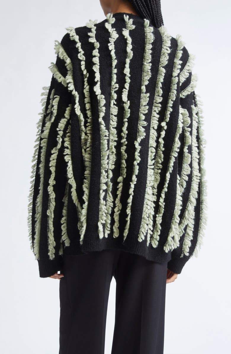 ZANKOV Joseph Fringe Stripe Merino Wool V-Neck Cardigan, Alternate, color, Sage/ Black Multi