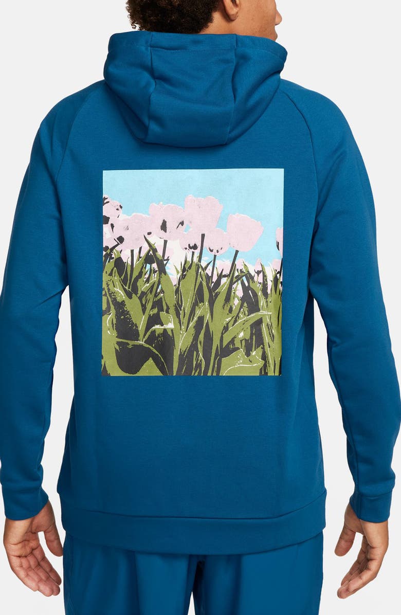 Nike Dri-FIT Hooded Fitness Pullover Hoodie, Alternate, color, Court Blue/ Pink Foam