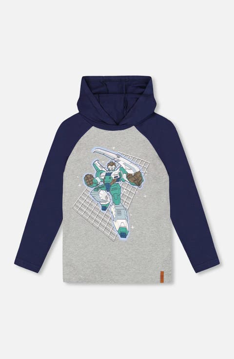 Organic Cotton Jersey Hooded Raglan Sleeve Tee (Toddler & Little Kid)