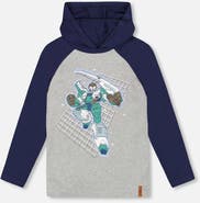 Deux par Deux Organic Cotton Jersey Hooded Raglan Sleeve Tee