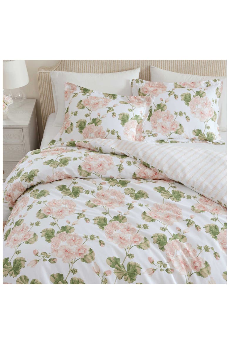 Geranium Bloom Cotton Sateen Comforter Set, Alternate, color, WHITE/ SOFT PINK/ GREEN