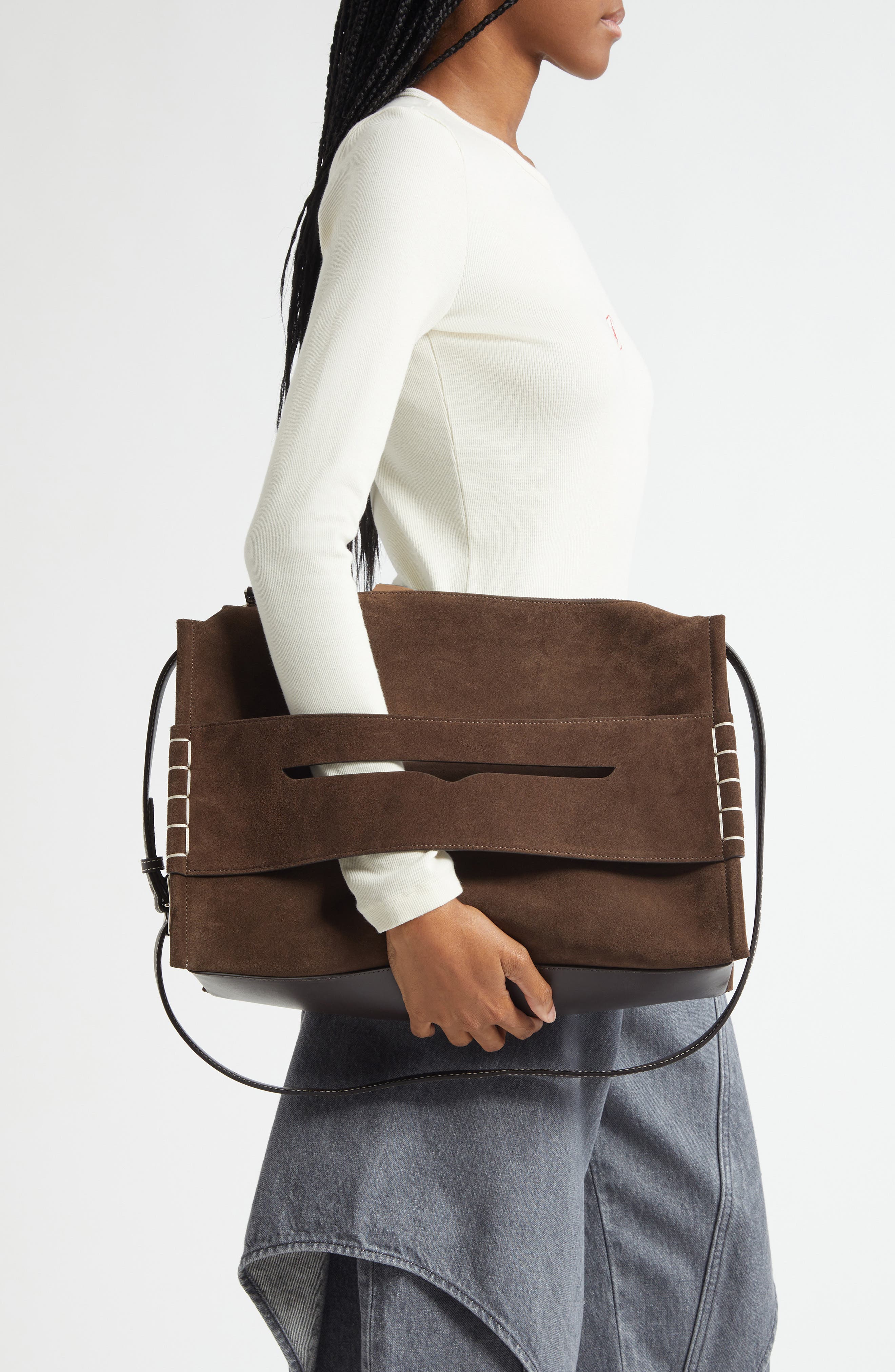 JW Anderson Loafer Suede Messenger Bag, Alternate, color, Brown 600