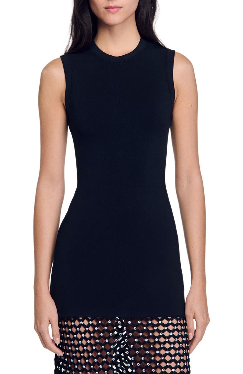 SANDRO Fringed knit dress, Alternate, color, 