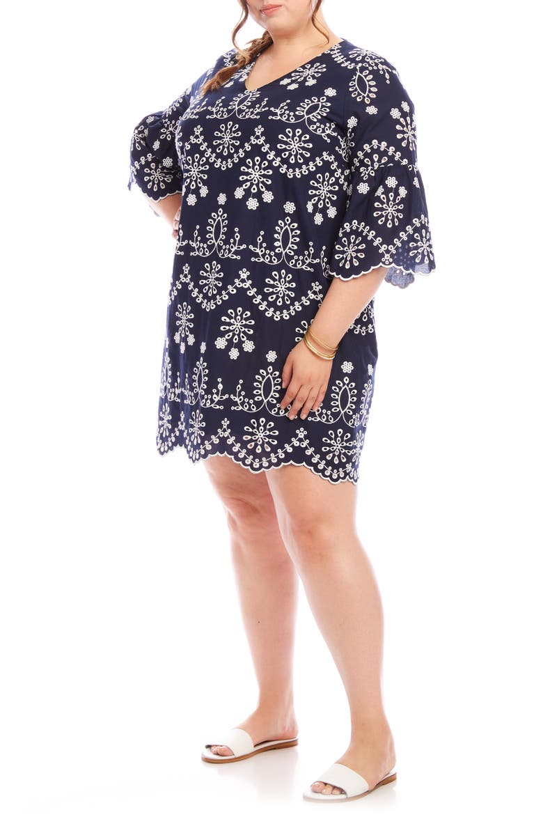 Karen Kane Embroidered Flare Sleeve Cotton Dress, Alternate, color, 