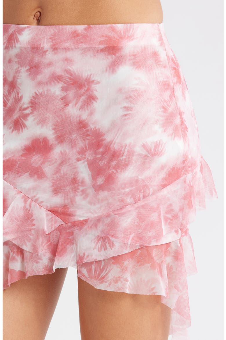 Floral Spiral Frill Mesh Miniskirt, Alternate, color, PINK FLORAL