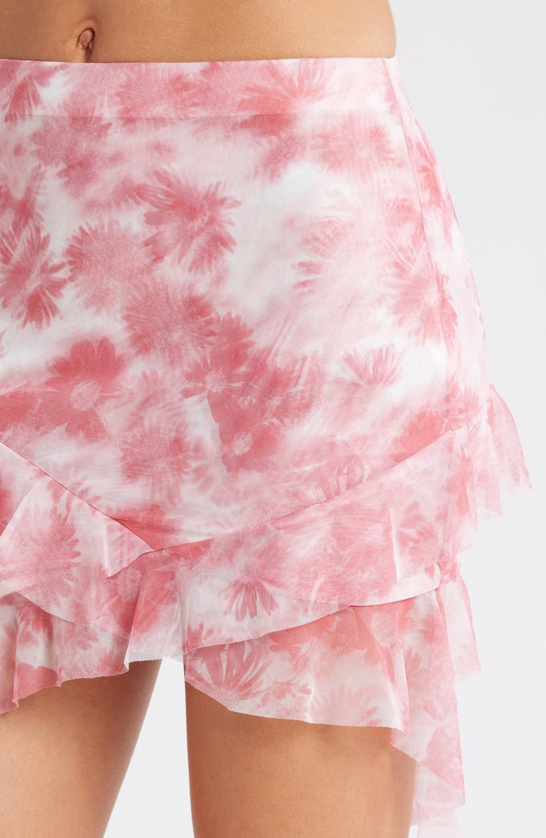 Mistress Rocks Floral Spiral Frill Mesh Miniskirt, Alternate, color, 