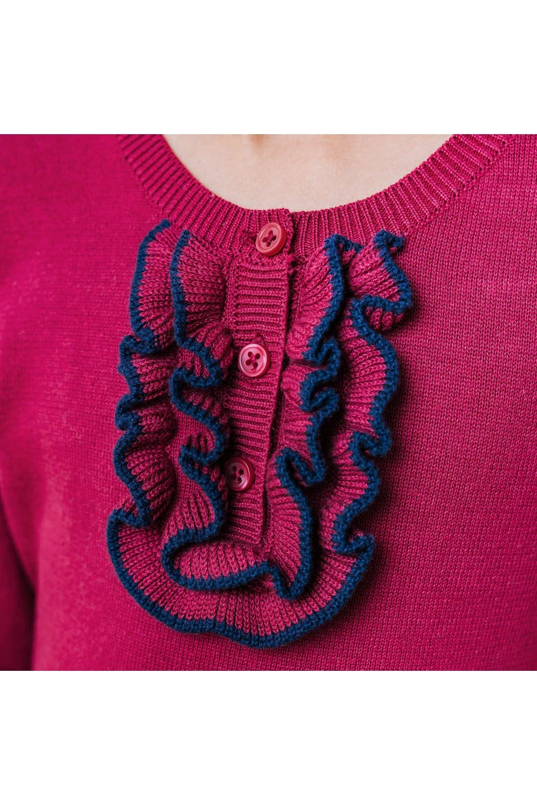 Baby Girls' Organic Ruffle Henley Sweater, Infant, Alternate, color, Berry Ruffle
