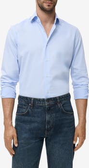MANGO Slim Fit Cotton Blend Button-Up Shirt