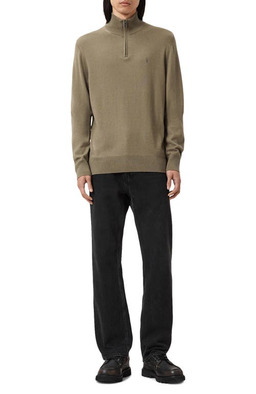 Allsaints Kilburn Mock Neck Wool Blend Quarter Zip Sweater In Green