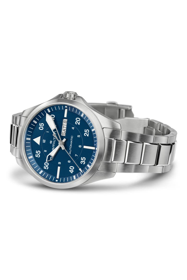 Khaki Aviation Pilot Automatic Bracelet Watch, 42mm, Alternate, color, BLUE
