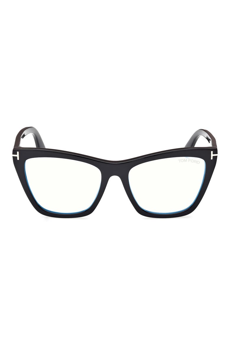 54mm Cat Eye Blue Light Blocking Optical Glasses, Main, color, BLACK ECO / T LOGO
