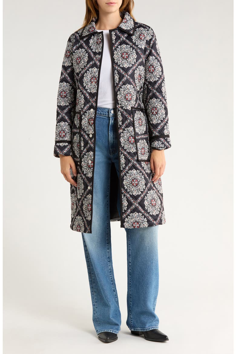 Tie Waist Quilted Jacket, Alternate, color, FLORENTINE FLOULARD