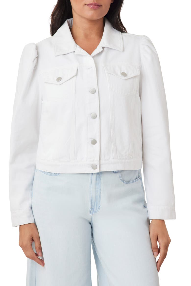 Puff Sleeve Denim Jacket, Main, color, WHITE
