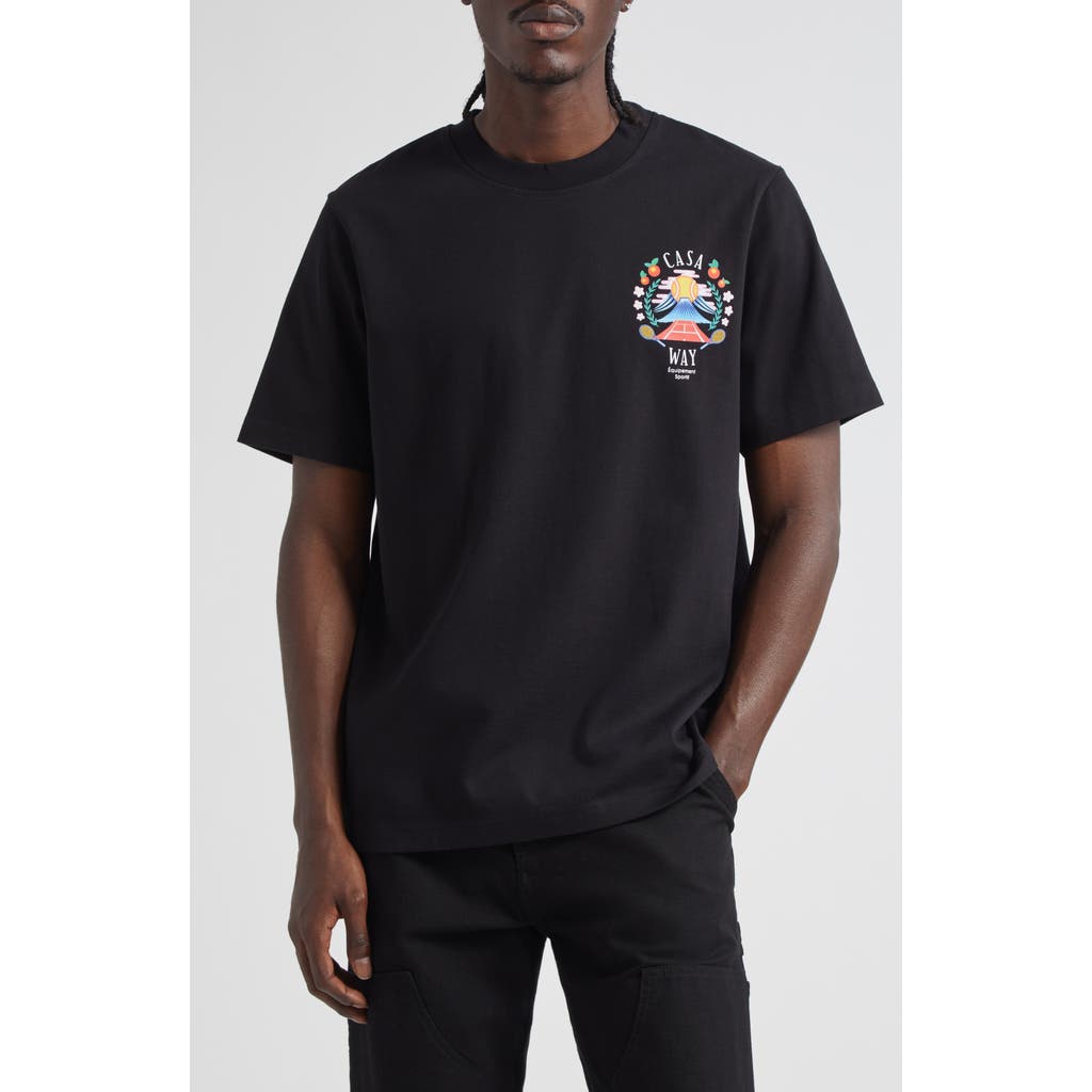 Casablanca Black Crewneck T-shirt With Logo Detail On The Front And Maxi Logo Print On The Rear In Black