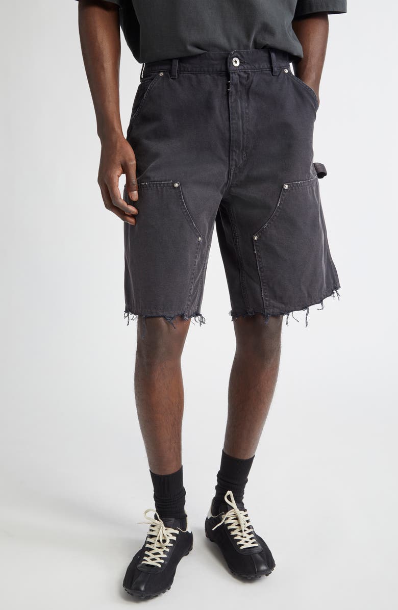 Maison Margiela Studded Denim Cutoff Carpenter Shorts, Main, color,