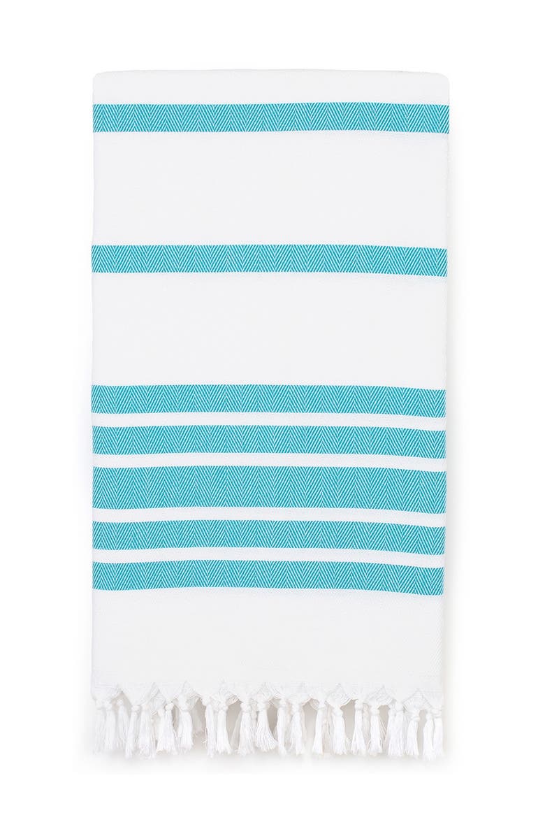Linum Home Textiles 100% Turkish Cotton Herringbone Pestemal Beach Towel - Turquoise & White, Alternate, color, 