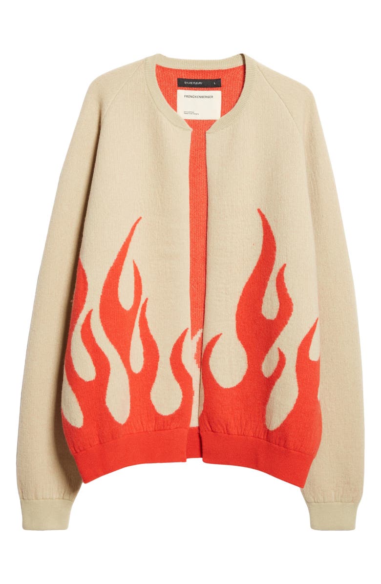 FRENCKENBERGER x Sylvie Fleury Flames Jacquard Cashmere Bomber Cardigan, Alternate, color, 