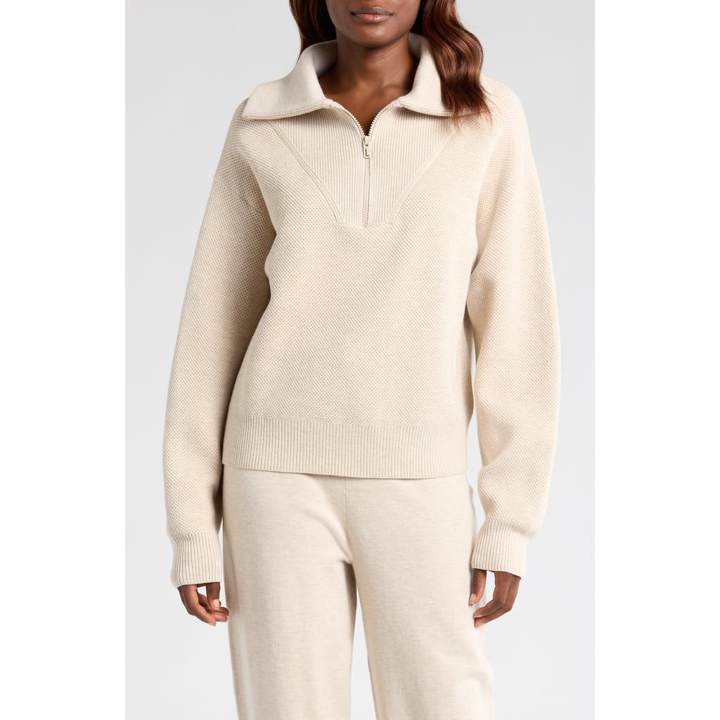 Lunya Half Zip Organic Cotton Blend Pullover in Glacier Ecru