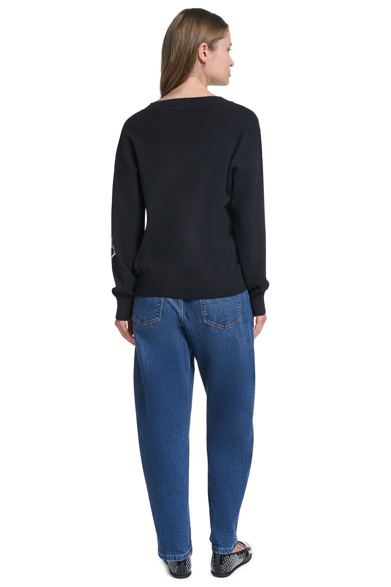 Floral V-Neck Sweater, Alternate, color, BLACK/ SOFT WHITE