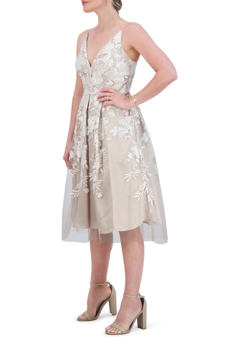 Floral Sequin Pleated Cocktail Dress, Alternate, color, TAUPE