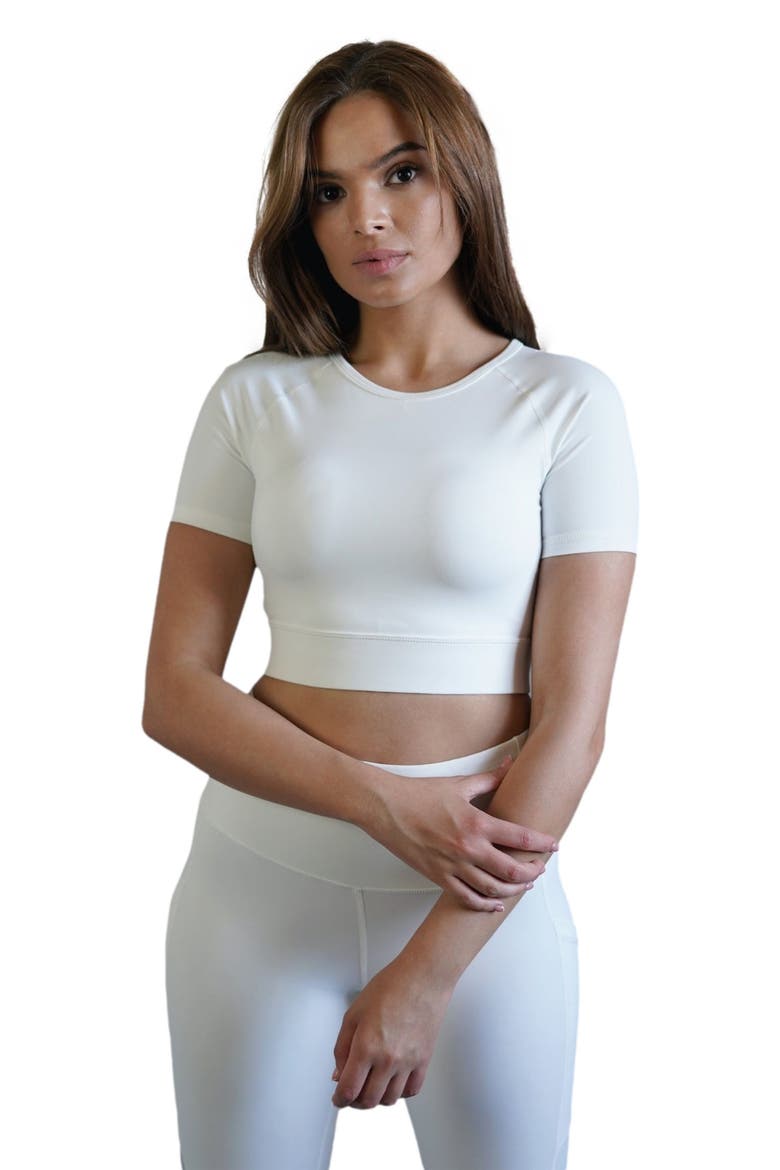 Whte Open Back Sport Bra, Main, color, White