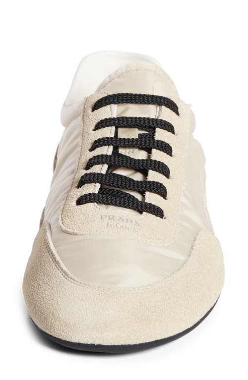 Prada Collapse Mixed Media Low Top Sneaker In Avorio