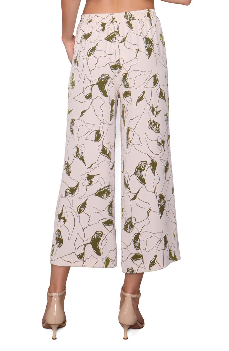 MELLODAY Crepe Wide Leg Pants, Alternate, color, Bone Olive Abstract