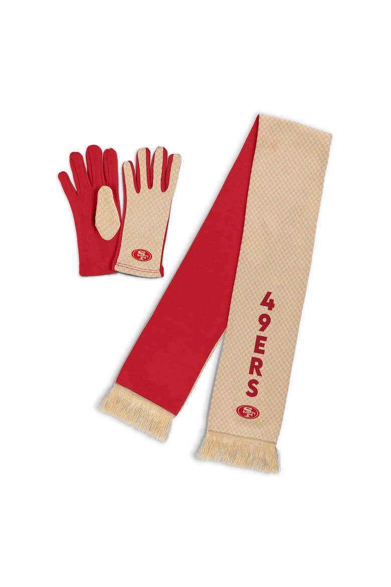 Women's WEAR by Erin Andrews San Francisco 49ers Tonal Microcheck Scarf & Glove Set, Main, color, Tan