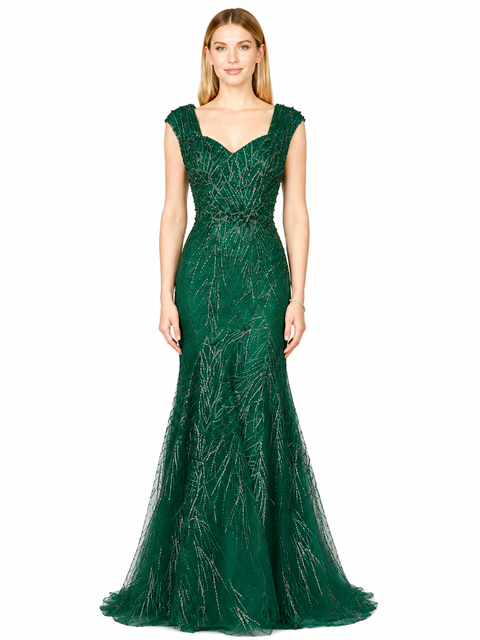 Beaded Faux-Wrap V-Neck Bridal Gown