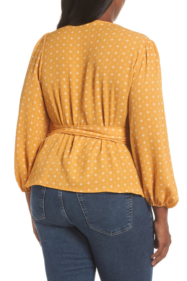 Floral Spot Wrap Top, Alternate, color, YELLOW DOBBY MOTIF