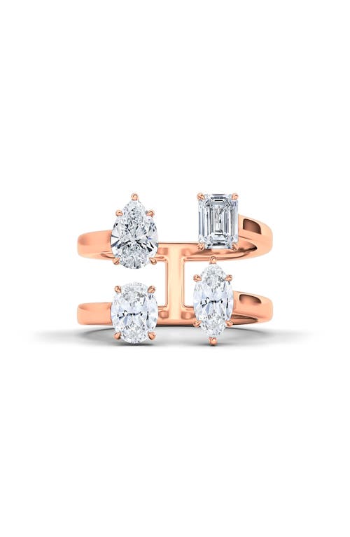 HauteCarat Fancy 4-Stone Lab Created Diamond Ring in 14K Rose Gold 