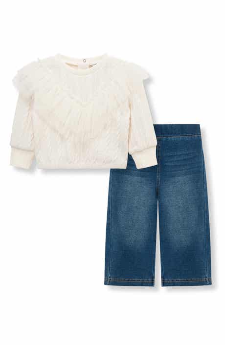 Habitual Kids Tulle Ruffle Cable Knit Sweater & Knit Pants Set
