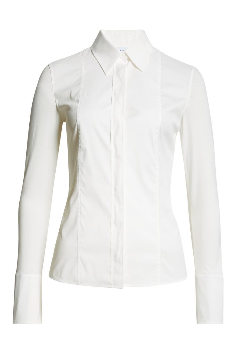 Mixed Media Button-Up Shirt, Alternate, color, CREAM