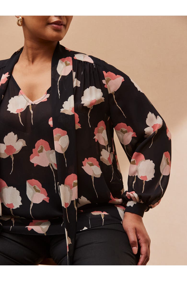 Floral Print High Neck Blouse, Alternate, color, Black