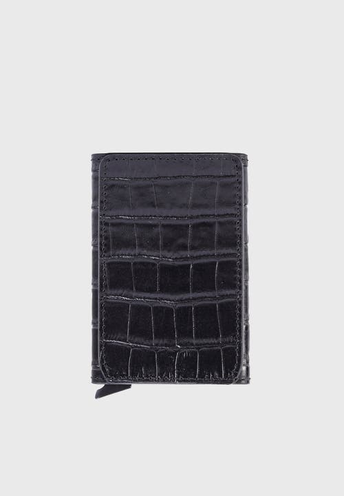 Furniq Uk Genuine Leather Crocodile Pattern Card Holder In Black