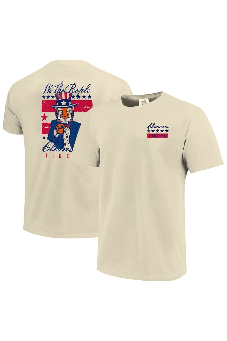 Men's  Cream Clemson Tigers Uncle Sam Mascot T-Shirt, Main, color, Cream