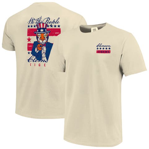 Men's  Cream Clemson Tigers Uncle Sam Mascot T-Shirt