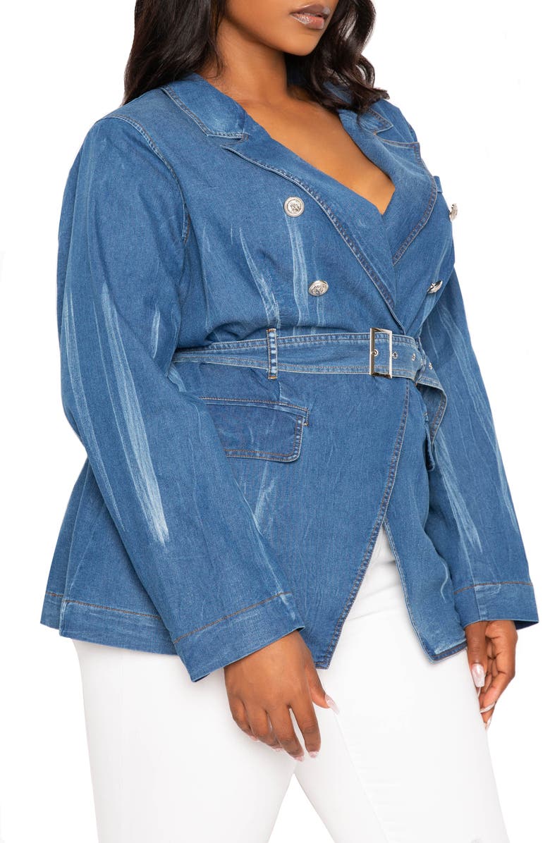 BUXOM COUTURE Double Breasted Denim Jacket, Alternate, color,