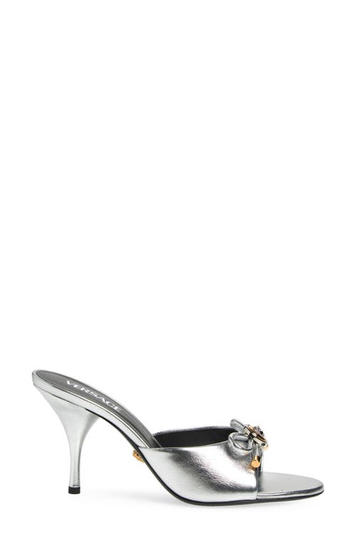 Versace Opera Bow Slide Sandal In Silverersace Gold