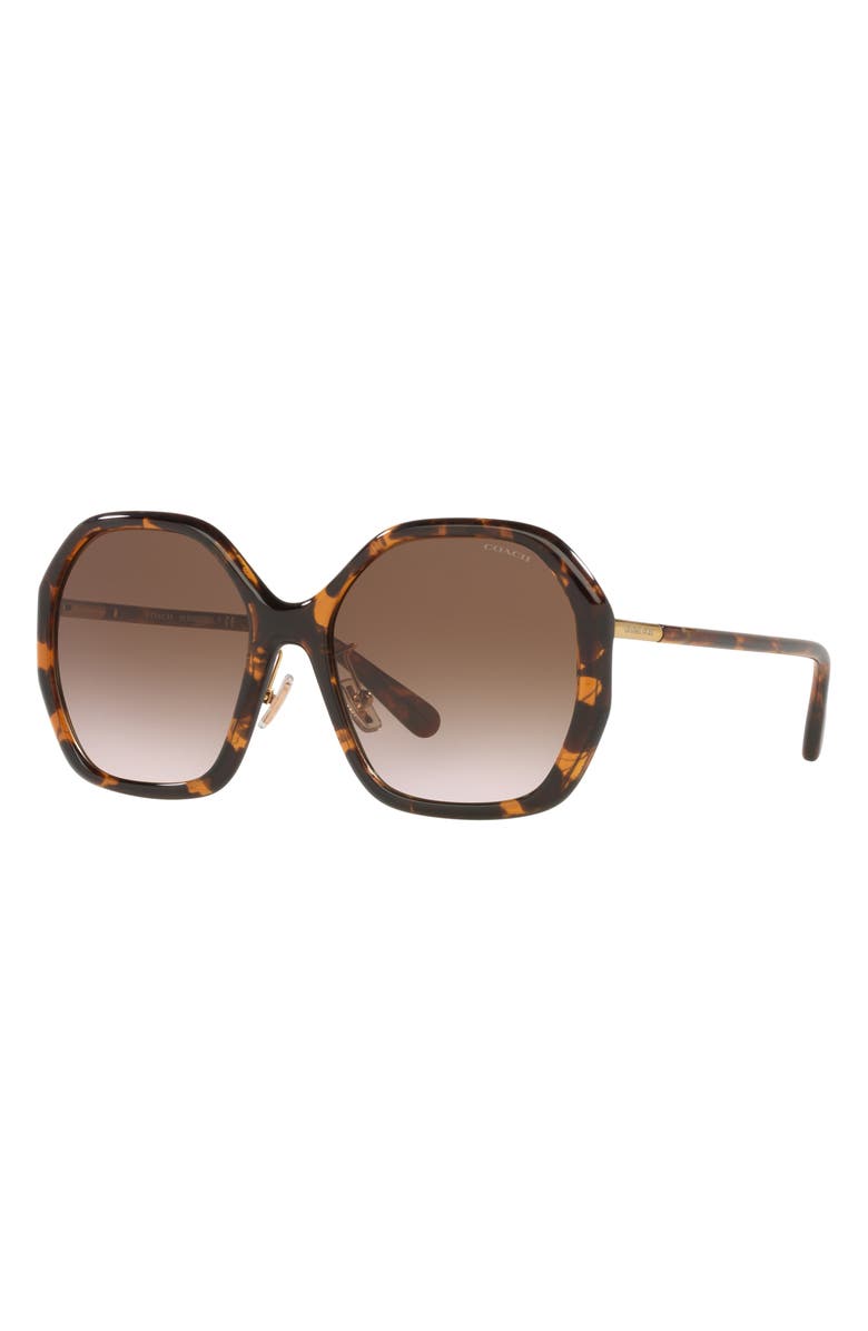 COACH 57mm Gradient Round Sunglasses, Alternate, color, Dark Tortoise