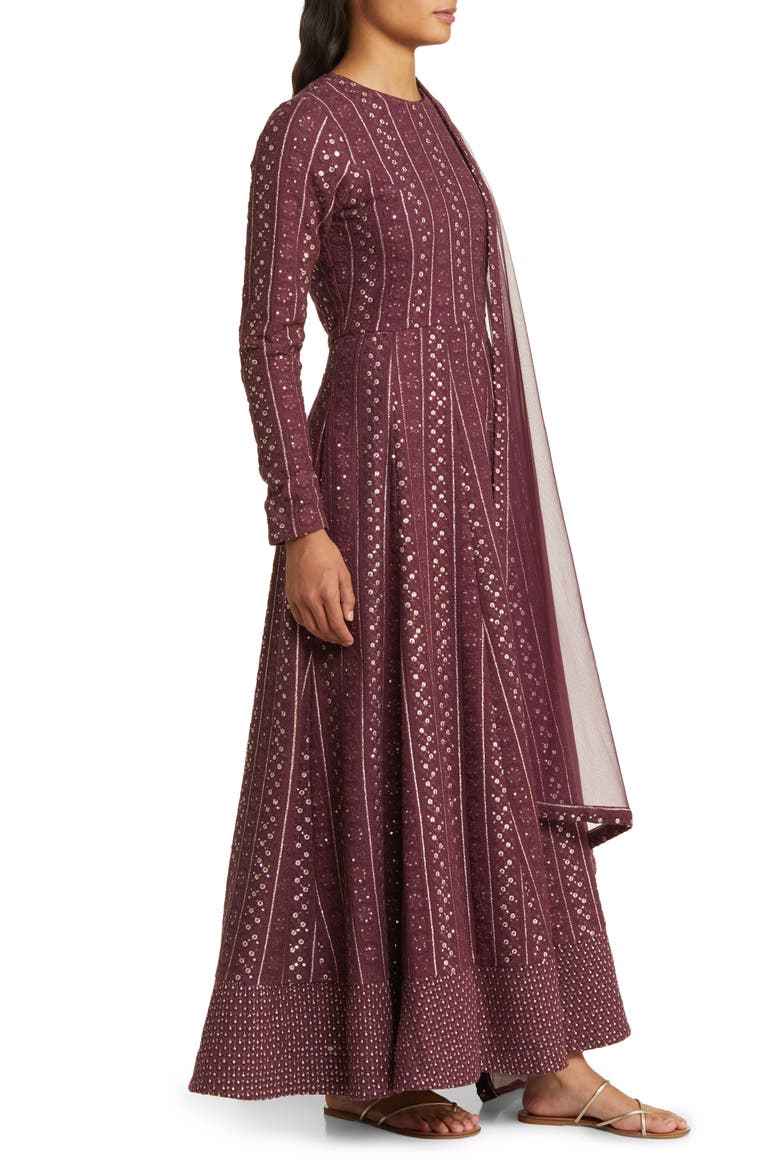 Samud Embroidered Long Sleeve Anarkali with Dupatta, Alternate, color, TAWNY PORT