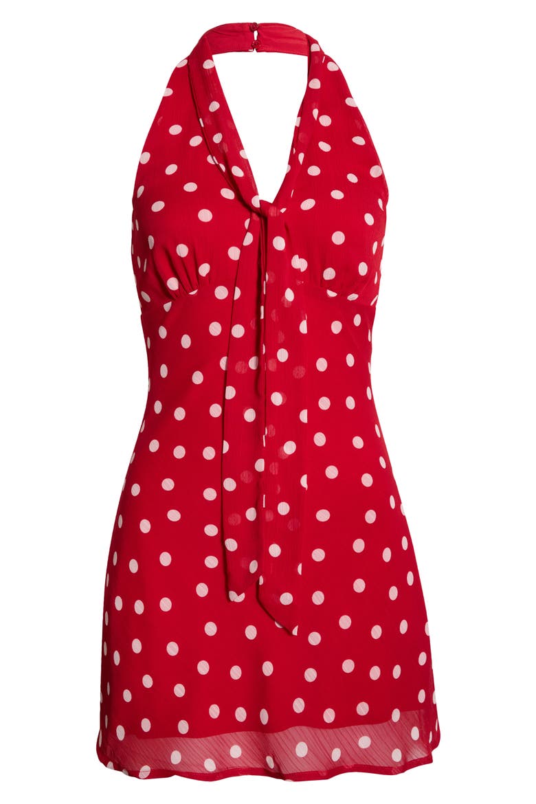 Polka Dot Halter Neck Minidress, Alternate, color, RED PINK DOT