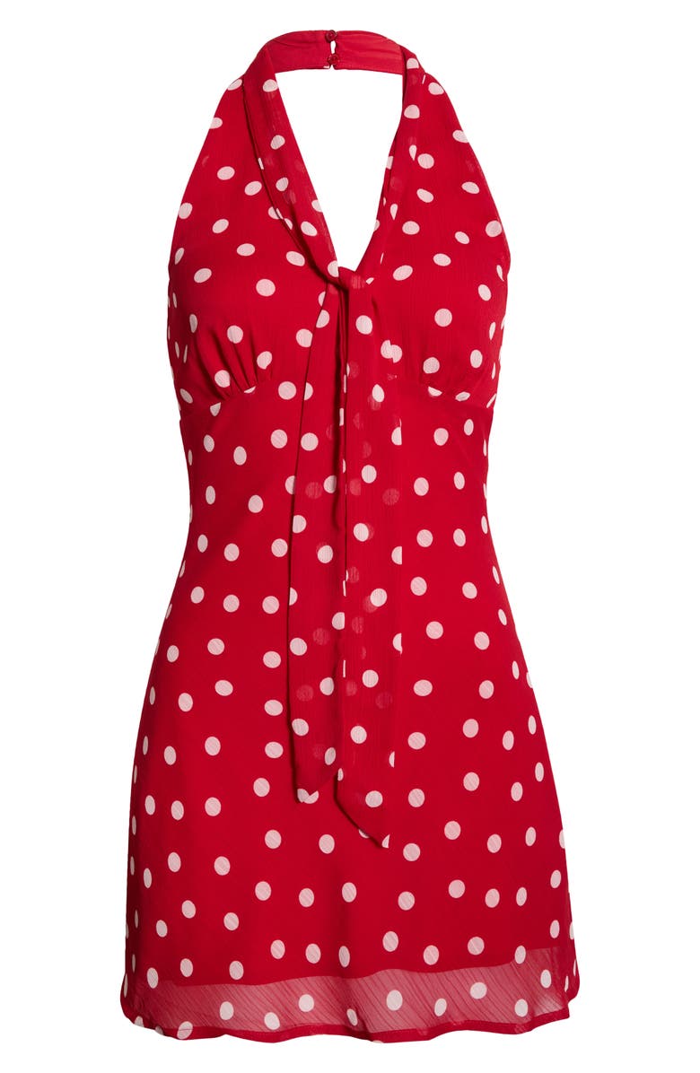 All in Favor Polka Dot Halter Neck Minidress, Main, color, Red Pink Dot