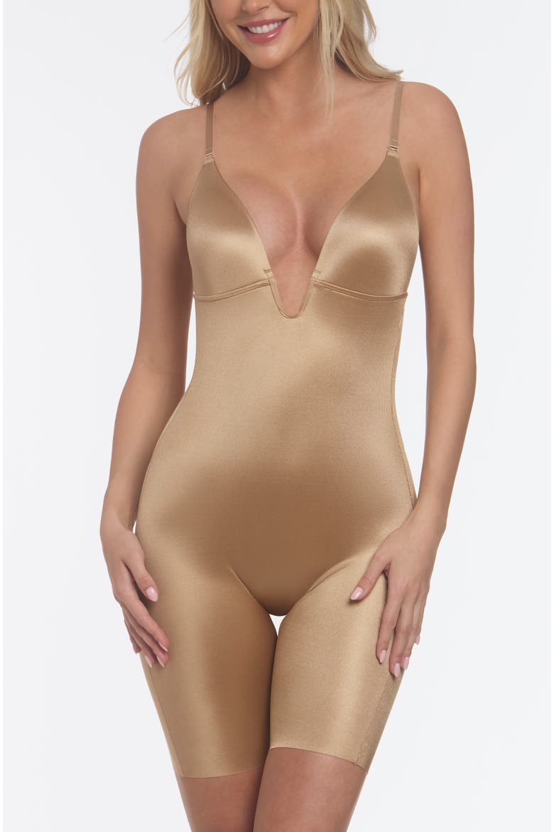 Unity U Plunge Low Back Thigh Shaping Bodysuit with Convertible Straps, Alternate, color, Mocha