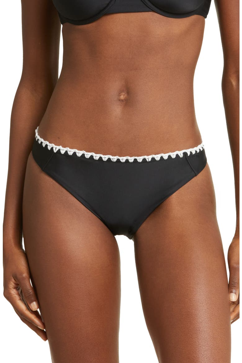 Iliana Contrast Edge Bikini Bottoms, Main, color, BLACK W/WHITE CROCHET