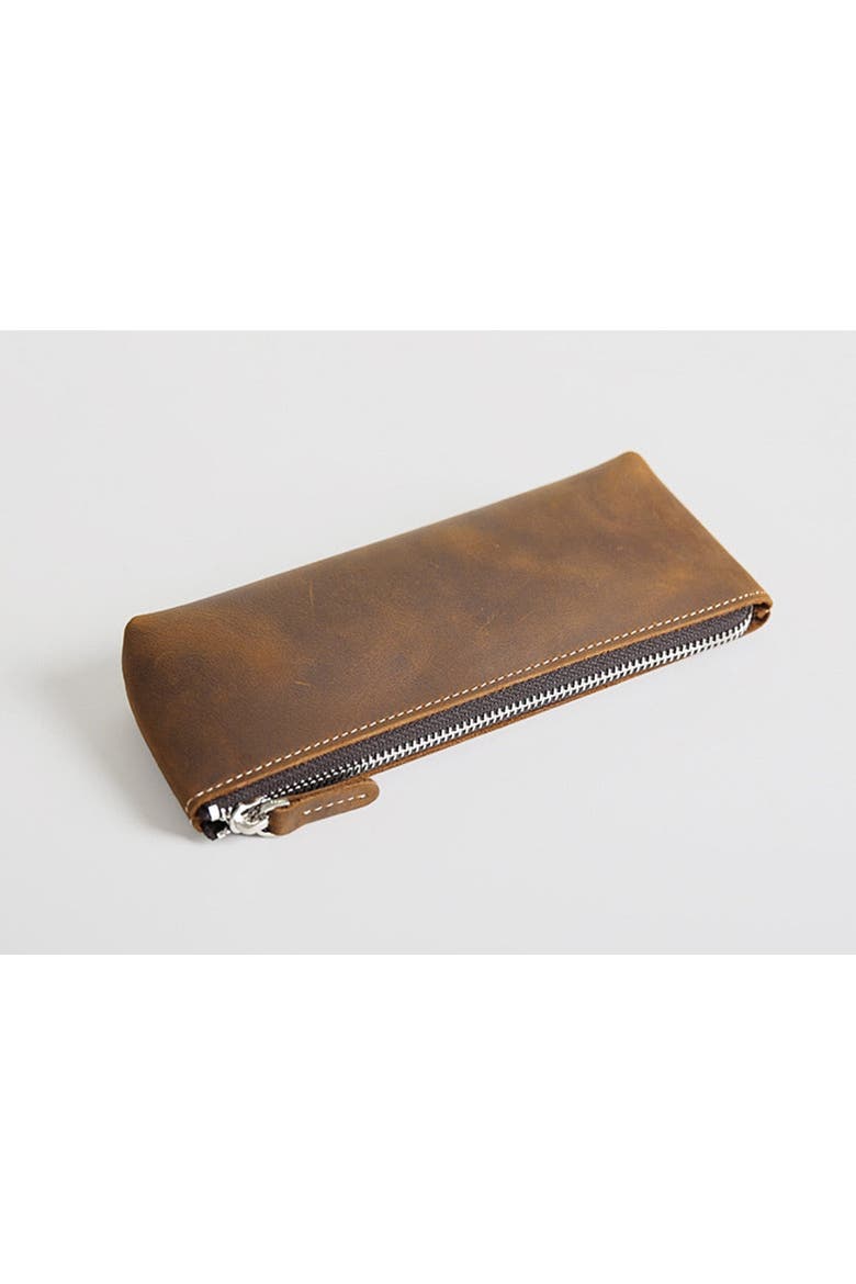 The Pallavi | Handmade Leather Pencil Case - Leather Makeup Bag, Alternate, color, Dark Brown
