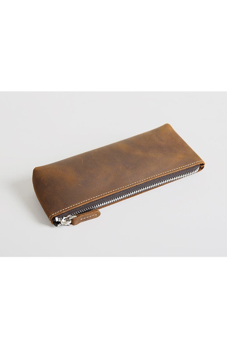 STEEL HORSE LEATHER The Pallavi | Handmade Leather Pencil Case - Leather Makeup Bag, Alternate, color, Dark Brown