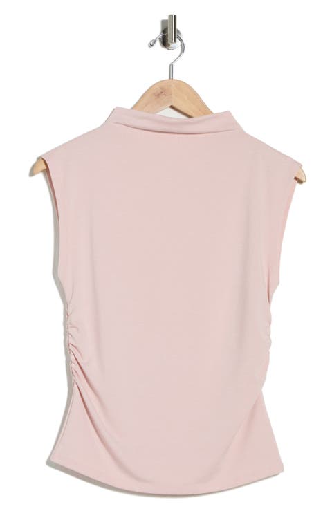 Sleeveless Ruched Mock Neck Top