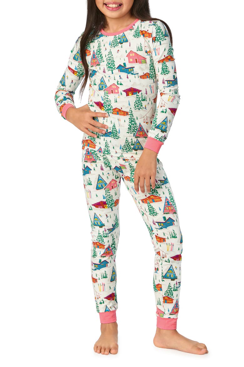 Kids' Festive Print Fitted Two-Piece Pajamas, Alternate, color, ALPINE CABINS